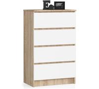 Commode AKORD K60 Chêne Sonoma 60 cm 4 tiroirs façade Blanche 60x40x99 cm