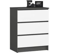 Commode AKORD K60 Gris Graphite 60 cm 3 tiroirs façade Blanche 60x40x77 cm Gris graphite / Blanc