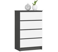 AKORD Commode 4 Tiroirs | 60x99x40 cm | Moderne Commode de Salon | Armoire Latérale Haut Buffet | Vaisselier Salle à Manger Chambre Couloir Salle de Bain Entree | Poids 35 kg | Gris Graphite | Blanc