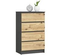 Commode AKORD K60 Gris Graphite 60 cm 4 tiroirs façade Chêne Artisan 60x40x99 cm Gris graphite / Chêne Artisan