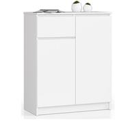 Commode AKORD K80 Blanche 80 cm 2 portes 1 tiroir façade Blanche 4 étagères 80x40x99 cm