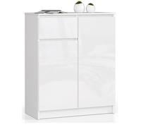 Commode AKORD K80 Blanche 80 cm 2 portes 1 tiroir façade Blanche Brillante 4 étagères 80x40x99 cm