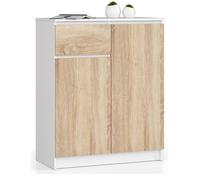 Commode AKORD K80 Blanche 80 cm 2 portes 1 tiroir façade Chêne Sonoma 4 étagères 80x40x99 cm