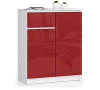 Commode AKORD K80 Blanche 80 cm 2 portes 1 tiroir façade Rouge Brillante 4 étagères 80x40x99 cm