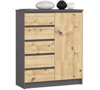 Commode AKORD K80 Gris Graphite 80 cm 1 porte 5 tiroirs façade Chêne Artisan 3 étagères 80x35x97 cm