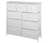 Commode - AKTIVE - 100x30x100 cm - Blanc - 9 tiroirs - Métal