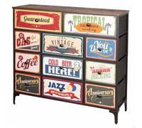 AKTIVE Max Home Commode de Chambre à Coucher Polyvalente, Graphisme Rétro et Vintage, 11 Tiroirs en Tissu Léger, 103X30X98 cm, Structure en Acier, Dessus en Bois, Tables de Chevet