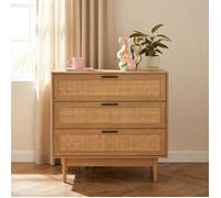Commode AMANA effet chêne et cannage rotin 3 tiroirs 80cm - Bois