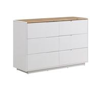 Commode AMANI - 6 tiroirs - MDF - Blanc laqué et Chêne