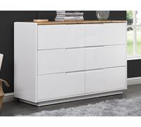 Commode AMANI - 6 tiroirs - MDF - Blanc laqué et Chêne Naturel clair, Blanc