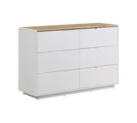 Commode AMANI - 6 tiroirs - MDF - Blanc laqué et Chêne Naturel clair, Blanc