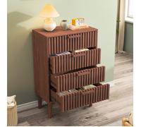 Commode - Andeonline - 4 tiroirs - style contemporain - avec poignées et pieds en bois - 60 x 34 x 91 cm - Noyer - Design moderne