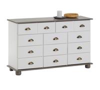 Commode apothicaire COLMAR en pin massif, 11 tiroirs, lasuré blanc et taupe