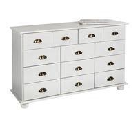 Commode COLMAR chiffonnier apothicaire rangement avec 11 tiroirs en pin massif lasuré blanc