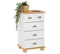 Commode apothicaire COLMAR en pin massif, 4 tiroirs, lasuré blanc et brun