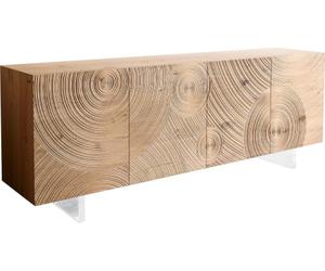Commode Ashara chêne naturel effet 3D 200 cm 4 portes pieds effet flottant
