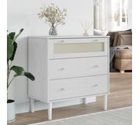 Commode Aspect de Rotin Armoire Rangement Salon Blanc Bois de Pin Solide vidaXL