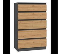 Commode - Aster - 5 tiroirs - 70x40x109.5 cm - Style Scandinave - Finition gris mat