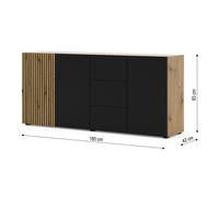 Commode Auris 3D3S buffet 180 cm chêne artisan / noir mat