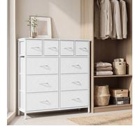 Commode avec 10 Tiroirs en Tissu pour Chambre, 98,7 x 30 x 96,2 cm, Blanc