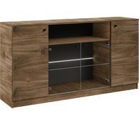 Commode avec 2 portes battantes W4 Buffet avec étagère en verre Meuble polyvalent 160 cm de large avec étagère intérieure