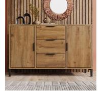 Commode avec 2 portes et 3 tiroirs, 120 x 40 x 76 cm en chêne foncé, étagère réglable, buffet Highboard espaces de vie