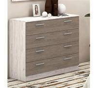 PEGANE Commode avec 4 tiroirs Coloris pin Andersen, pin Gris - Longueur 100 x Profondeur 40 x Hauteur 84 cm