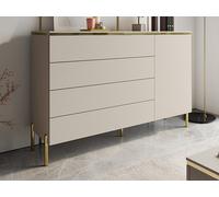Commode avec 4 tiroirs et 1 porte - Beige et doré - VUKIA