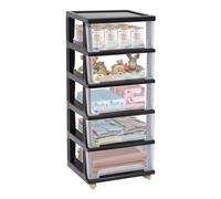 Commode avec 5 tiroirs 40 x 33 x 98 cm Tiroir en plastique avec 4 roulettes et poignée creuse Organiseur de bureau Noir