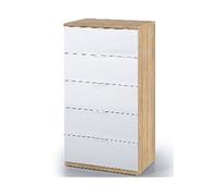 PEGANE Commode avec 5 tiroirs Coloris chêne Canadian et Blanc Artic - 110 x 60 x 40 cm