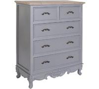 Commode avec 5 tiroirs en bois de paulownia/MDF coloris gris clair - Longueur 80 x Profondeur 40 x Hauteur 96 cm --