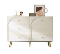 Commode avec 6 tiroirs, armoire aux façades de tiroirs incurvées, pour chambre et tous les salons,120 x 40 x 85 cm,blanc crème