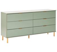 Commode avec 6 Tiroirs en Bois d'Ingénierie Poignées Dorées Pieds en Bois Massif Meubles de Salon Verte Walpole