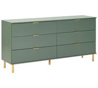 Commode avec 6 Tiroirs en Bois d'Ingénierie Poignées Dorées Pieds en Bois Massif Meubles de Salon Verte Walpole