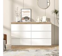 Commode avec 6 tiroirs, en panneau de particules, avec fonction de rangement pour salon, chambre à coucher, chambre d'enfant, chambre de garçons et bureau, 110 x 40 x 68 cm, blanc et chêne