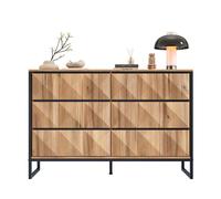 Commode avec 6 Tiroirs, Meubles de Rangement, Armoire de Rangement avec Pieds en Métal, Buffet, 120×40×80cm, Noir et Bois Naturel