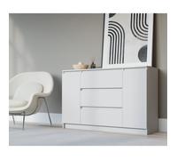 3E 3xE living.com Commode avec Deux Portes et Trois tiroirs, Couleur : Blanc, D : L : 140 cm, P 39 cm, H : 78 cm