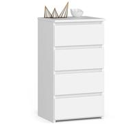 Commode avec quatre tiroirs, pour des intérieurs minimalistes, 74 cm de haut et 40 cm de large, salon, chambre à coucher, entrée, armoire, sideboard, highboard, beaucoup d'espace de rangement, blanc