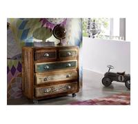 Commode avec roulettes - Bois massif recyclé laqué (Multicolore) - Inspiration Ethnique - FREEZY 36