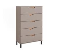 Commode avec tiroirs Marelle, 76x120cm avec 5 tiroirs, Grège/Chêne Artisan, Vicco 57847