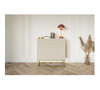 Selsey Commode Armoire 3 Tiroirs Façade Fraisée 90 cm sur Pieds Dorés Meuble De Rangement Gris Beige Veldio