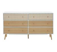 Commode - BAÏTA - Gamme CAPUCINE - Blanc et effet chêne - L 150 x P 39,5 x H 80 cm