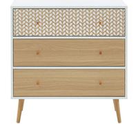 Commode - BAÏTA - Gamme CAPUCINE - Blanc et effet chêne - L 78 x P 39,5 x H 80 cm