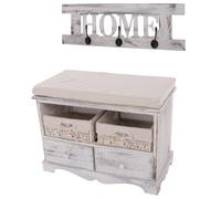 Commode / banc, 2 paniers, 2 tiroirs, 62x33x42cm + garderobe, shabby, vintage, blanc