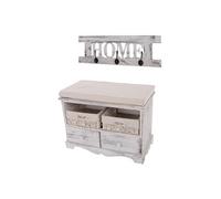 Commode / banc, 2 paniers, 2 tiroirs, 62x33x42cm + garderobe, shabby, vintage, blanc