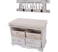Commode / banc, 2 paniers, 2 tiroirs, 62x33x42cm + garderobe, shabby, vintage, blanc