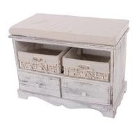 Commode / banc, 2 paniers, 2 tiroirs, 62x33x42cm, shabby, vintage, blanc Blanc