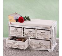 Commode / Banc - Shabby - Vintage - 5 Paniers - Blanc