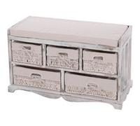 Commode / Banc, 5 Paniers, 77x36x45cm, Shabby, Vintage Blanc Multicolore