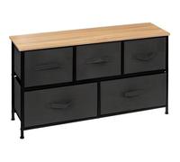 Commode basse , meuble de rangement avec 5 tiroirs coloris Gris Foncé, naturel - Longueur 100 x Profondeur 30 x Hauteur 55 cm